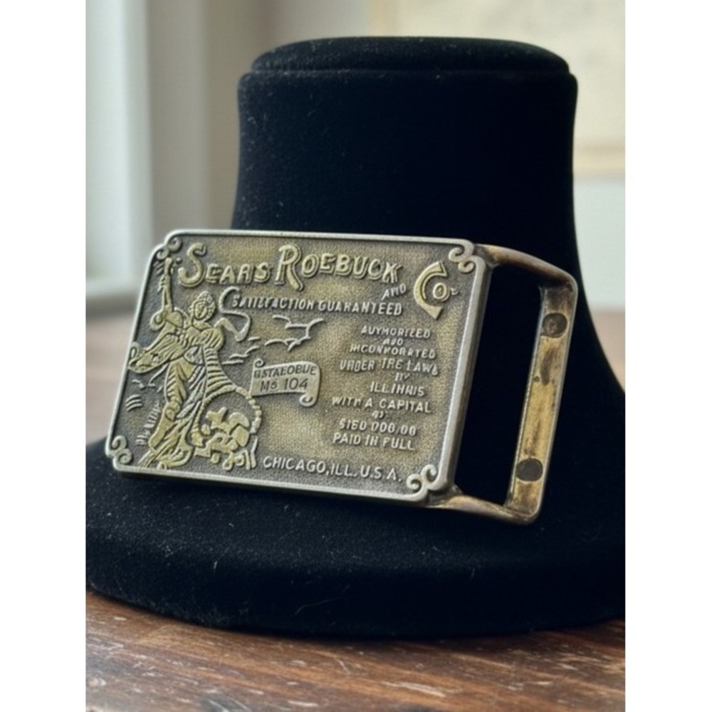 Vintage Sears Roebuck & Co Brass‎ Belt Buckle Chicago Illinois Catalogue No 104